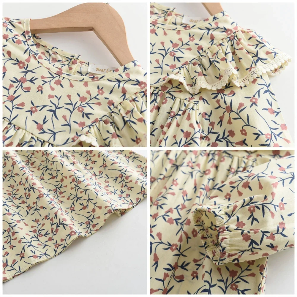 Bear Leader 2026 Frühling Herbst Gelbes Blumenmuster Mädchenkleider Langarm Rundhals Kinderkleid Koreanische Version Kinderbekleidung – Detail 7