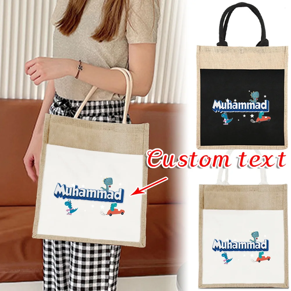 

Customized Name Cotton and Hemp Handbag Shopping Bag Retro Grocery Bag Commuter Portable Storage Bag