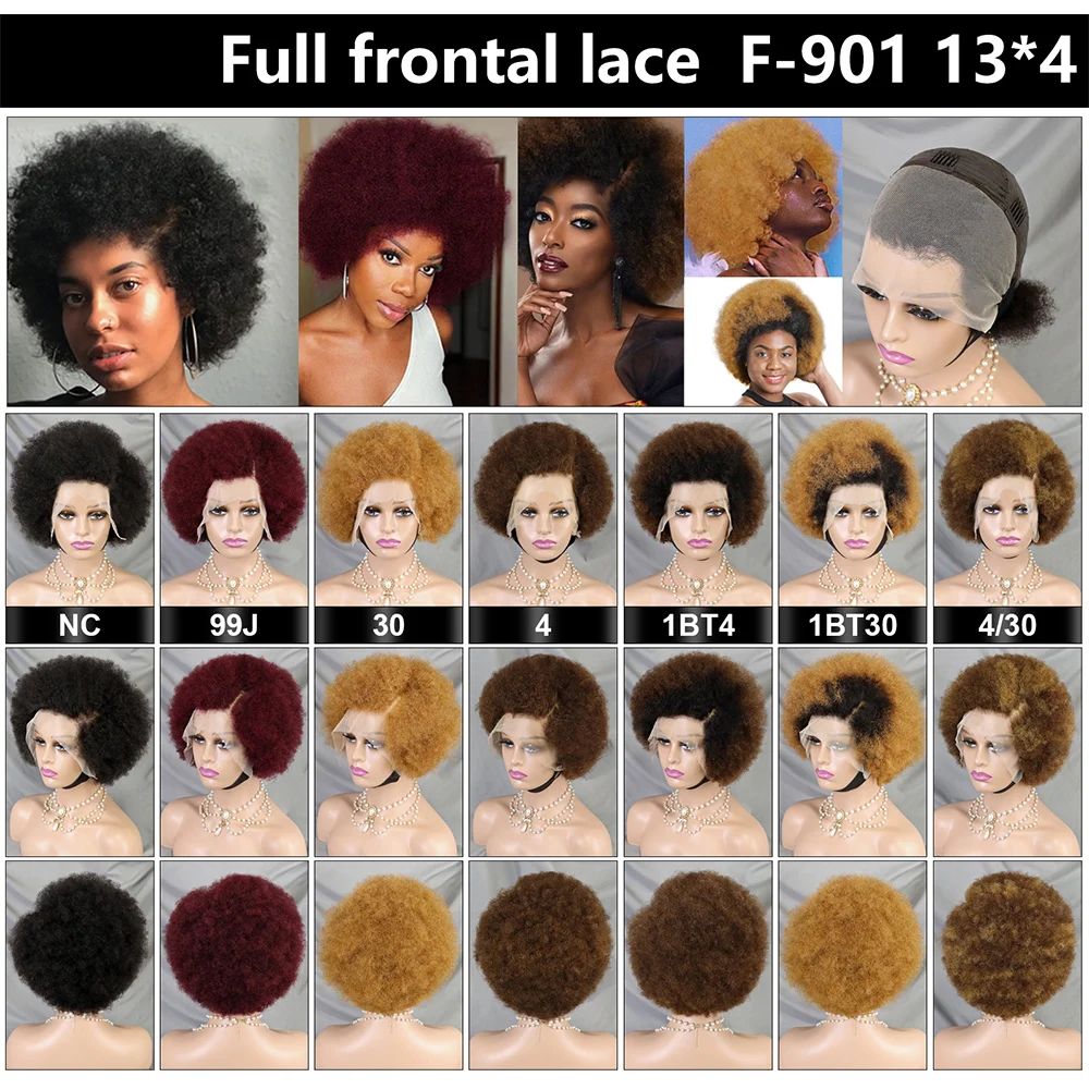 MALAIKA Kinky Curly Short Lace Front Wig Afro Bob Human Hair Natural Hairline 13X4 Lace Frontal Glueless Human Hair Wigs