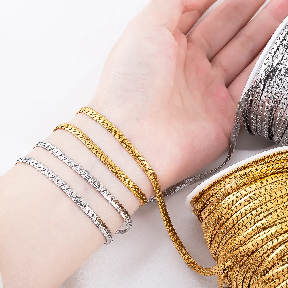 1Meter Stainless Steel PVD Plated 4mm Embossed Grinding Chain for Jewelry Making DIY Necklace Bracelet Choker Bag Chains Supplie