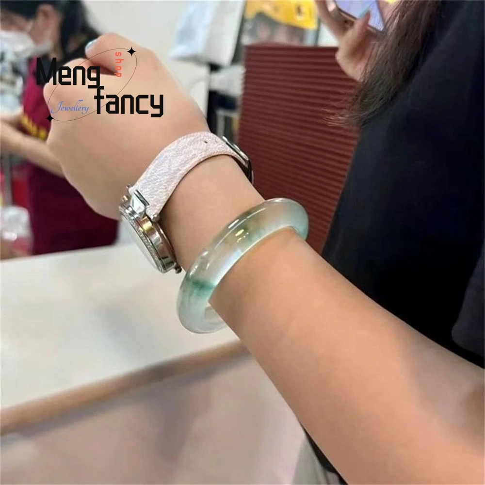 Natural High Ice Quartzite Jade Floating Flower Bangle Colour Simple Exquisite High-grade Sexy Young Girls Fashion Fine Jewelry