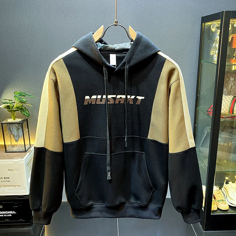 Sports splicing contrasting hooded sweatshirt for men, 2024 autumn and winter new jacket, high-end and casual trendy brand top