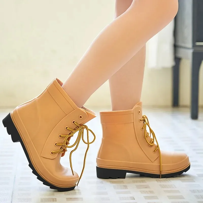 

Couple Rain Boots Outdoor Non Slip Fishing Rubber Galoshes Womoen's Waterproof Garden Work Shoes Lace Up Mid-calf Men Rain Boots