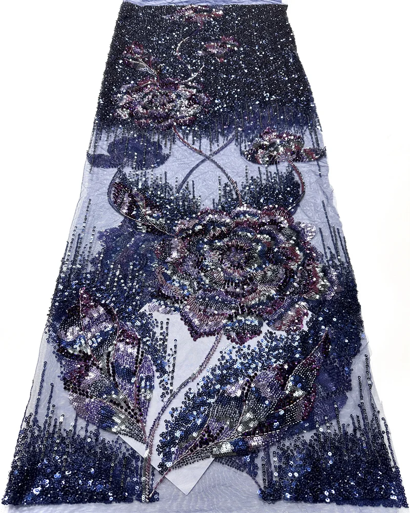 

Роскошная африканская тяжелая кружевная ткань 2026, высокое качество, французская 3D кружевная ткань с блестками и бисером для шитья свадебных платьев 5 лет