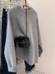 Soft waxy round neck pullover 100 pure cashmere sweater for women autumn and winter loose long sleeve knitted wool base sweater