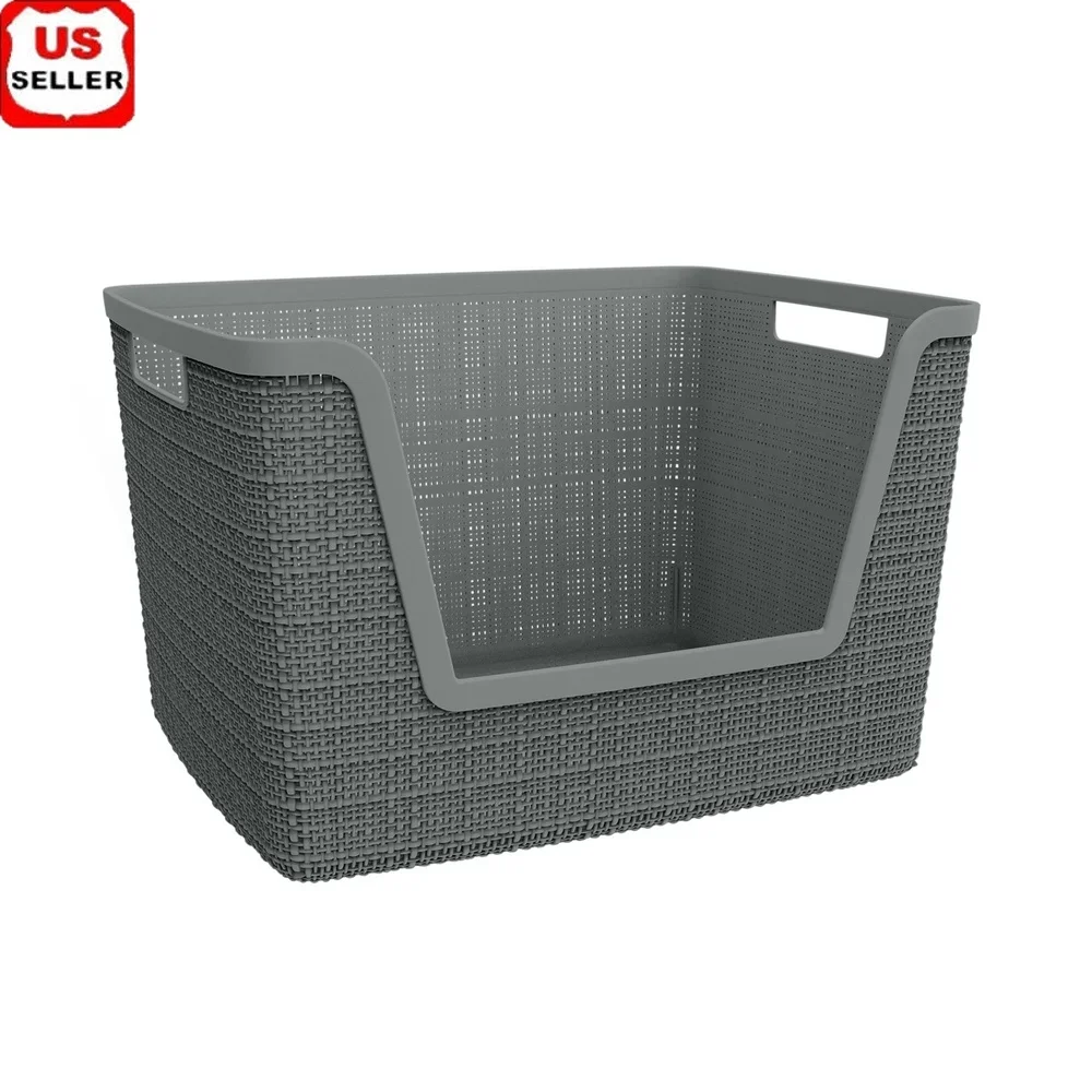 

Jute Large Easy Access Basket Medium Durable Resin Organization and Storage Basket Bin Grey