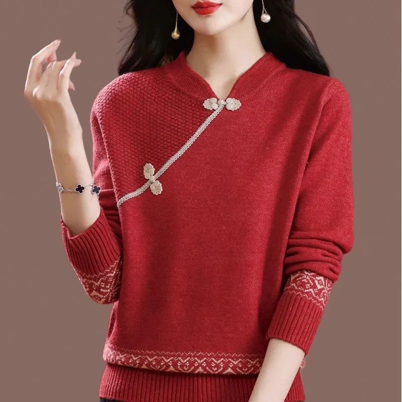 

Retro Sweater Female Loose Knitwear 2024 Spring Autumn Winter New Warm Bottoming Shirt National Wind Coat Women's Pullover Top