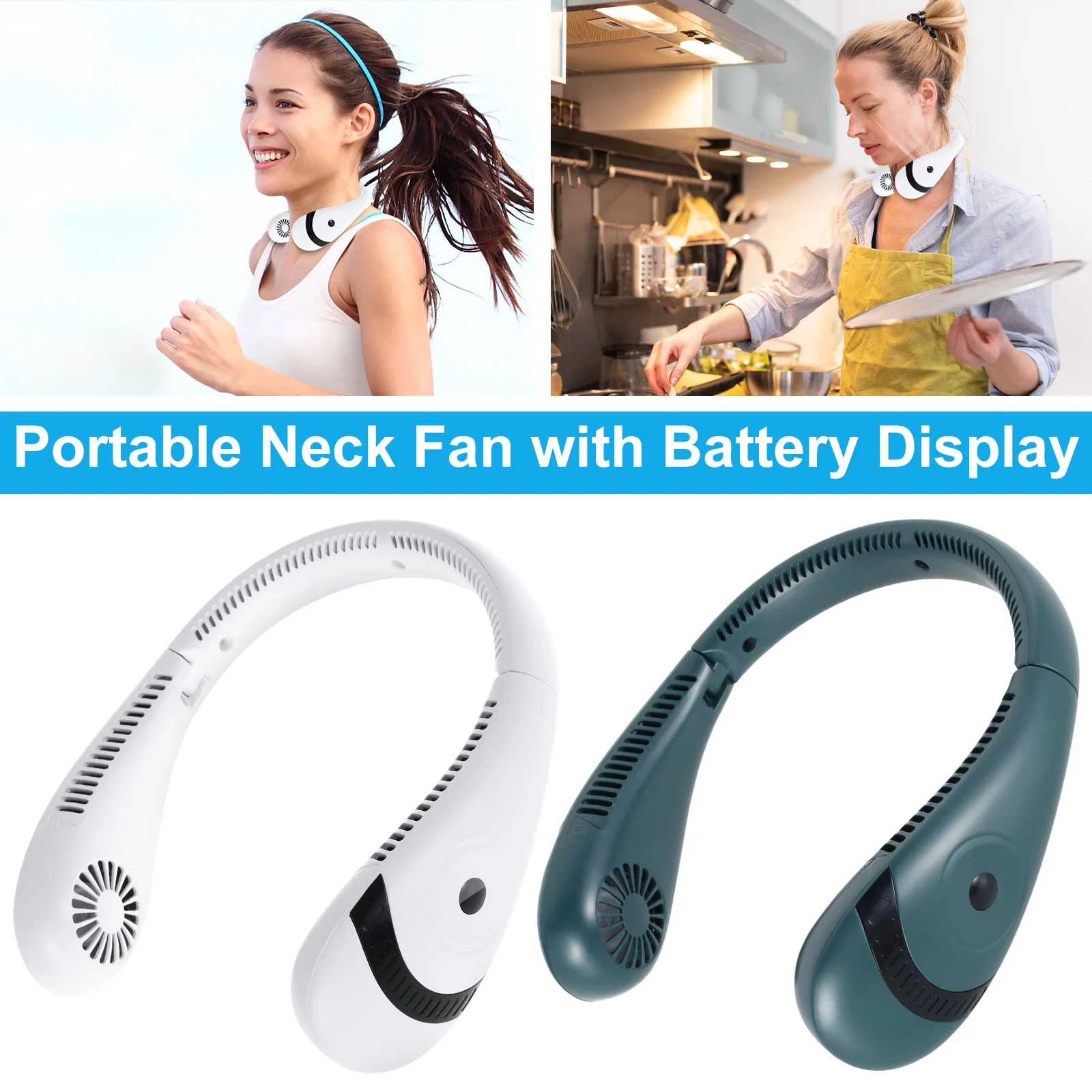 Portable Neck Fans Foldable Personal Fan with 3 Wind Speeds and Digital Display 5000mAh Rechargeable Bladeless Cooling Fan Mini