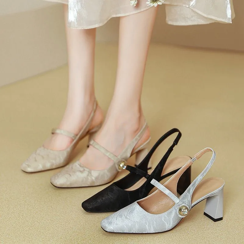 

Новые женские сандалии Baotou на высоком каблуке в китайском стиле с квадратным носком, лето 2021, дизайн национального стиля