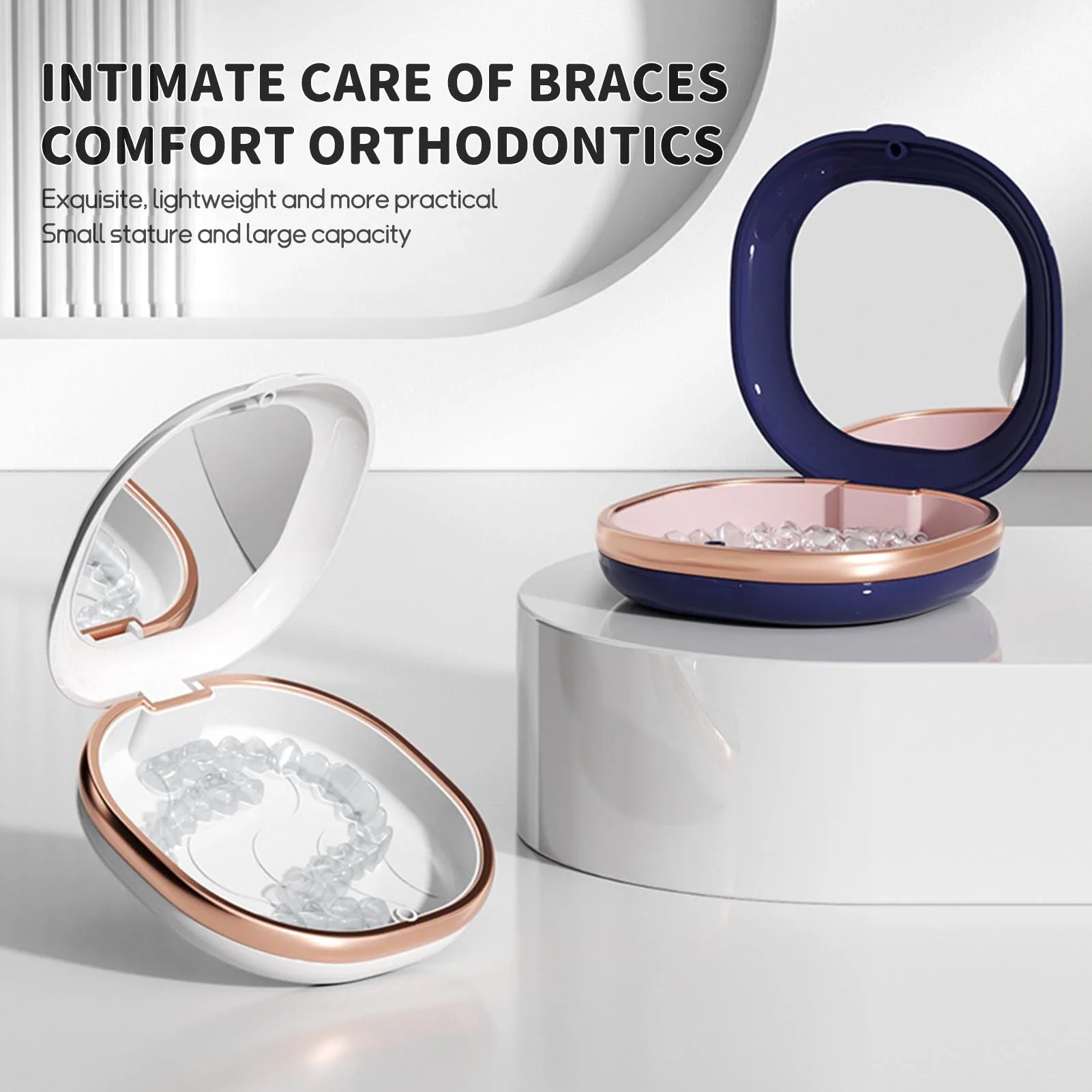Portable Tooth Holder Storage Box Container Convenient Waterproof With Mirror Brace Storage Boxes For Work School Traveling