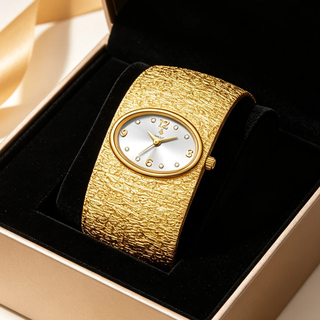 

YaLaLuSi Women’s Vintage Textured Gold Cuff Bangle Watch, YaLaLuSi Oval Dial Quartz Dress Watch, Wide Solid Gold Tone Bracelet Wrist Watch, Luxury Fashion Jewelry Gift Watch for Her