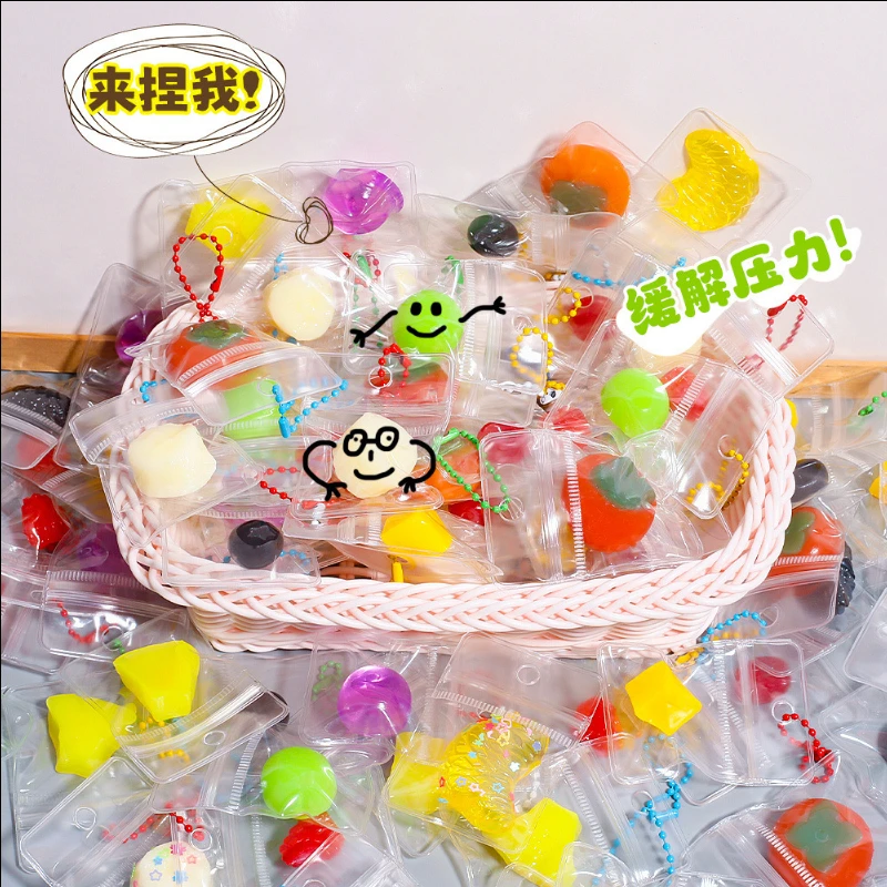 Hot Sale Bagged Fruit Squishy Toy, Stress Relief Squeeze Toy, Cute Bag Pendant Fidget Decor for Kids Adults view 3