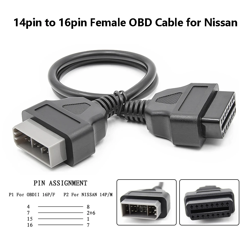 

1 шт. для Nissan 14-контактный на 16-контактный гнездовой кабель-адаптер OBDII Кабель-адаптер Автомобильный диагностический инструмент 16-контактный автомобильный соединительный кабель