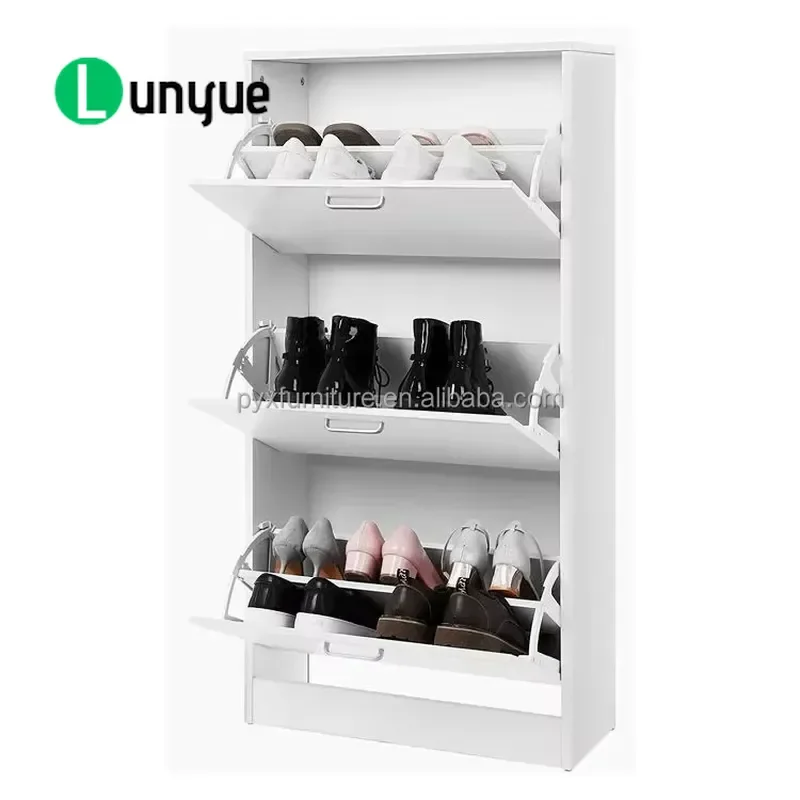White Wooden Shoe Cabinet Porch Shoe Rack Storage Organizer Furniture for Entryway Hallway Home Space Saving Durable Design