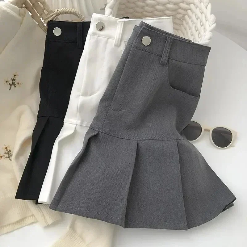 Fashion Pleated Skirt Women Y2k Harajuku White Pencil Skirt Uniforms Safety Pants Summer Solid Color Casual Mini Kawaii Skirt