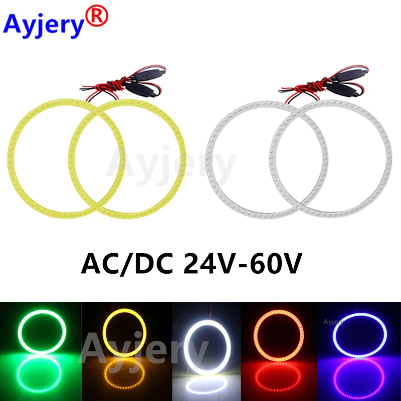 2X High Bright 24V-60V Halo Rings COB LED Angel Eyes Headlight 60mm 70mm 80mm 90mm 100mm 110mm 120mm Car Motorcycle DRL Lights