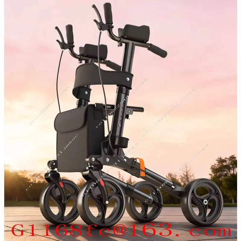 Hand Push Scooter Walking Aid for Sitting Out, Four-wheel Shopping Cart Folding Assistive Walking Aid