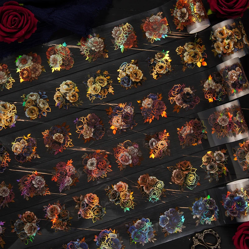 200cm/rolo flores góticas pet fita scrapbooking manual material diy decoração diário adesivo estética fitas de papelaria