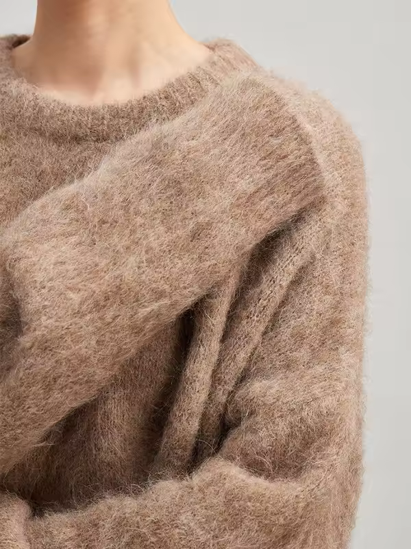 SuyaDream Warm Alpaca Pullovers for Woman, Dropped Sleeved Loose Sweaters, 2025 Fall Winter Top, Camel, Beige - Image 3