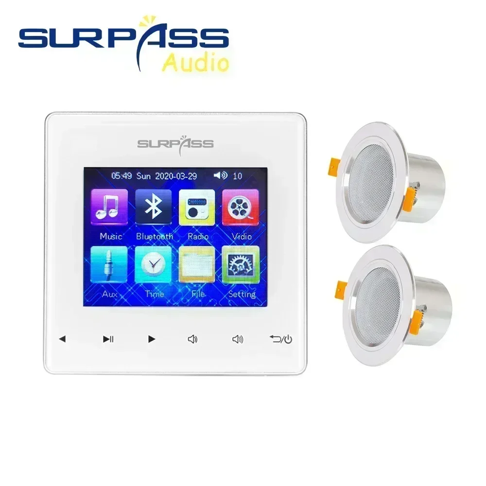 

Home Mini Touch Key Audio Bluetooth Wall Amplifier 2*20W Fm Radio Doorbell with Coxial Ceiling Speaker PA System Bathroom