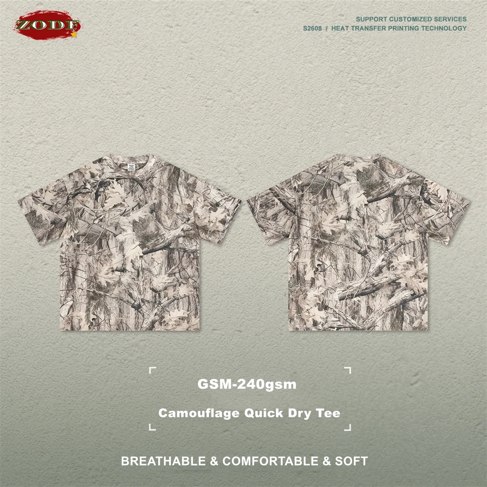 

ZODF модные летние мужские футболки с камуфляжным принтом 2026 унисекс High Street 240 г/м2 спортивная быстросохнущая футболка уличная одежда HY1176
