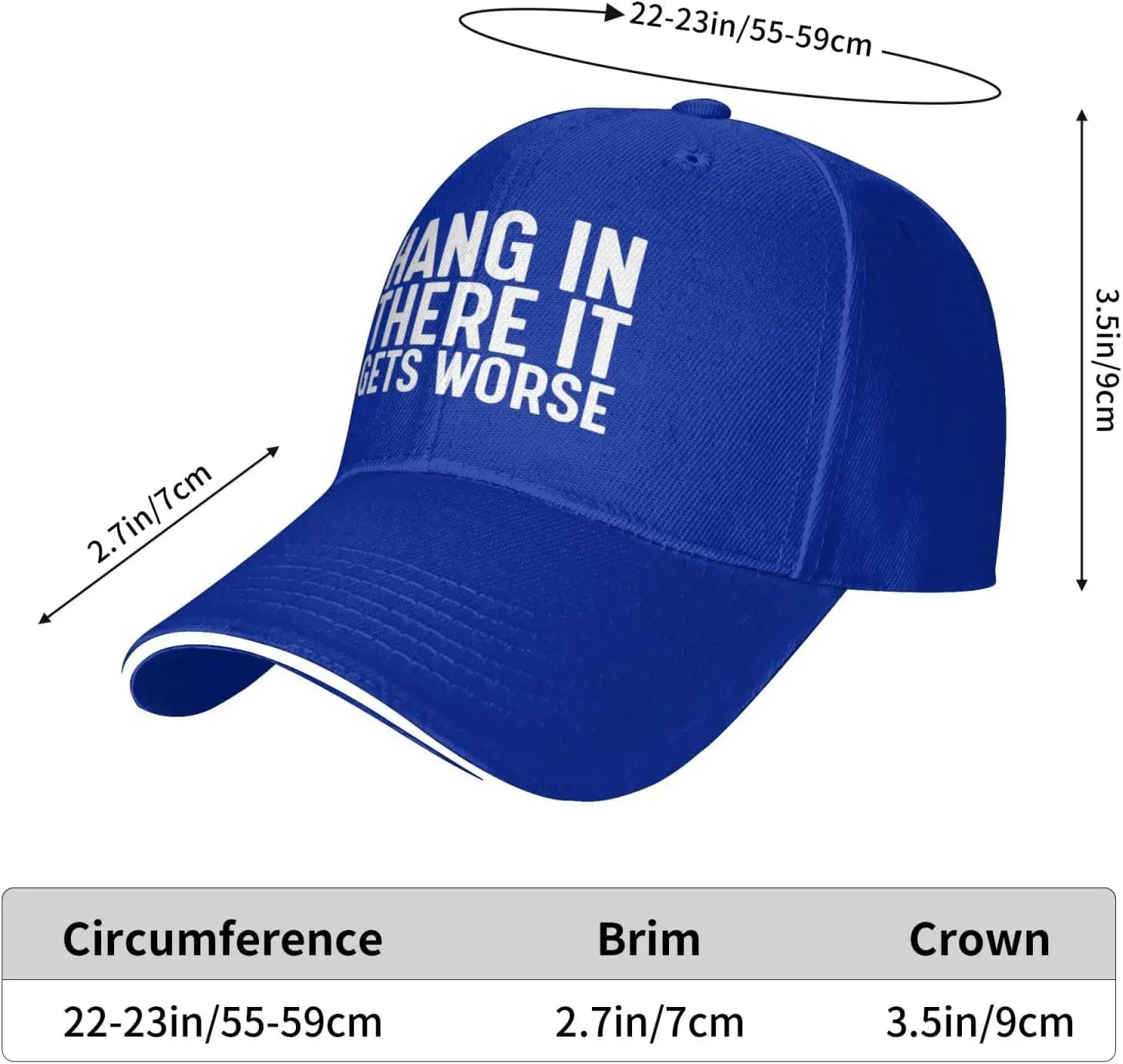 Hang-In-There-It-Gets-Worse-Baseball-Cap-Funny-Sarcastic-Polyester-Casual-Adjustable-Adult-Hat