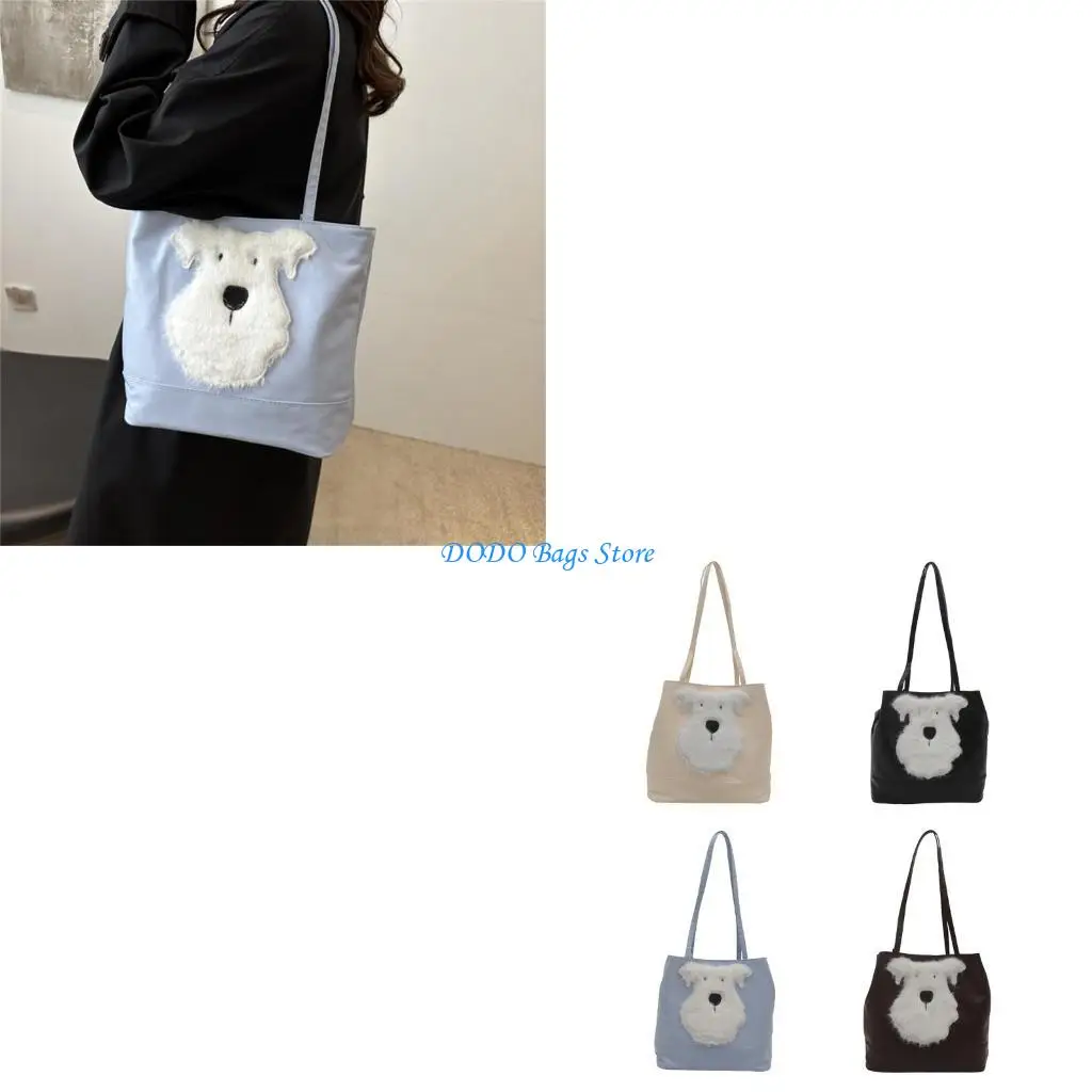 

Multifunctional PU Handbag School Bag Casual Backpack Large Storage Shoulder Bag With Dog Pattern for Work Travel Use