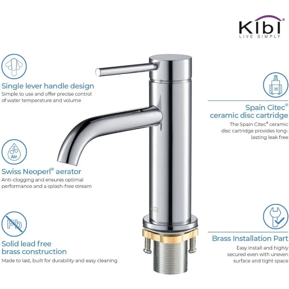 Circular Single Handle Bathroom Sink Faucet - Solid Brass, Durable, Corrosion-Resistant, Chrome Finish Design for Longevity
