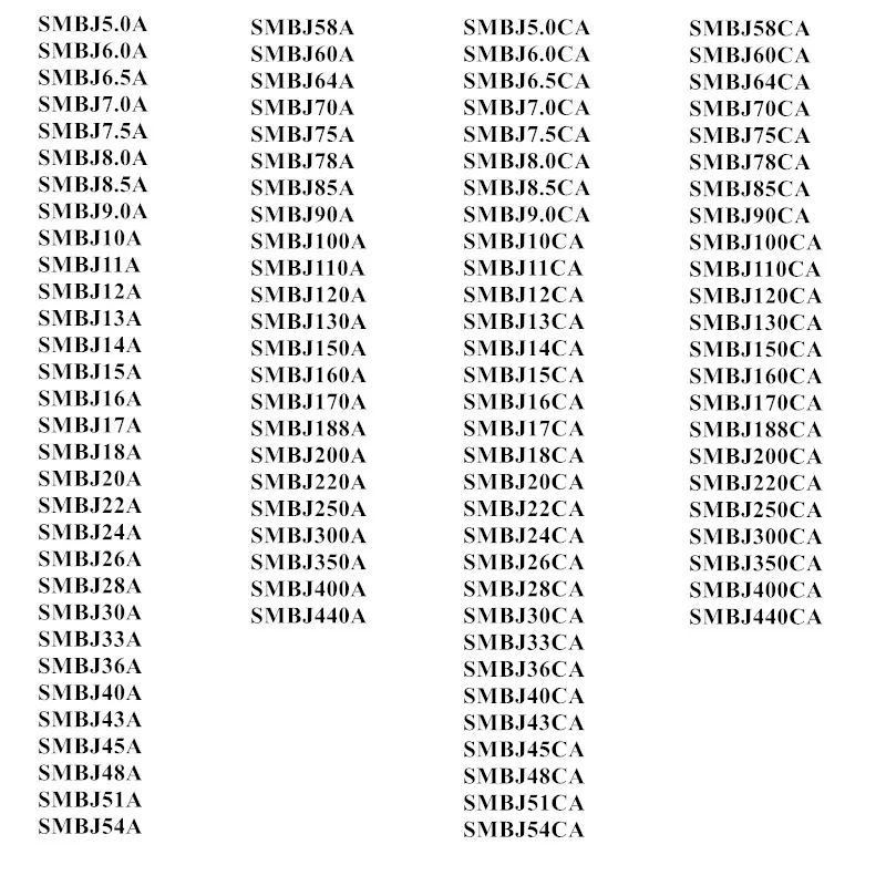 Mosleader TVS 750PCS SMBJ200 SMBJ220 SMBJ250 SMBJ200A SMBJ220A SMBJ250A SMBJ200CA SMBJ220CA SMBJ250CA 500W DO214AA  Chinese