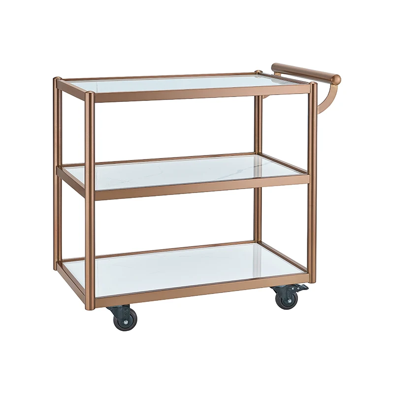 3 Layers Rose Gold Catering Service Cart Beverage Liquor Trolley With Handle