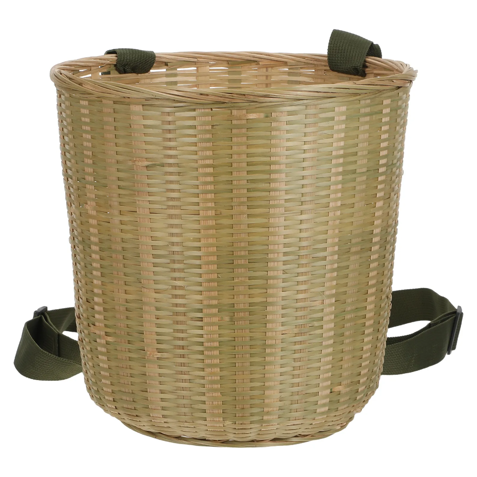 Bamboo Round Handwoven Backpack Double Shoulder Straps Outdoor Foraging Picnic Basket Mushroom Picking Berry Storage Basket
