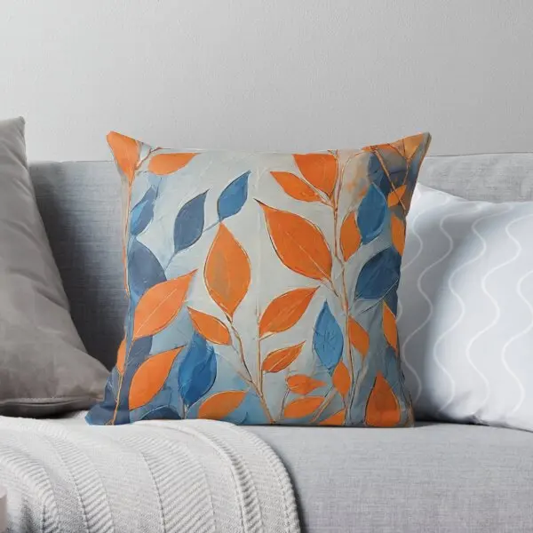 Abstract Orange And Blue Leaves  Printing Throw Pillow Cover Bed Waist Comfort Wedding Office Anime Pillows not include One Side