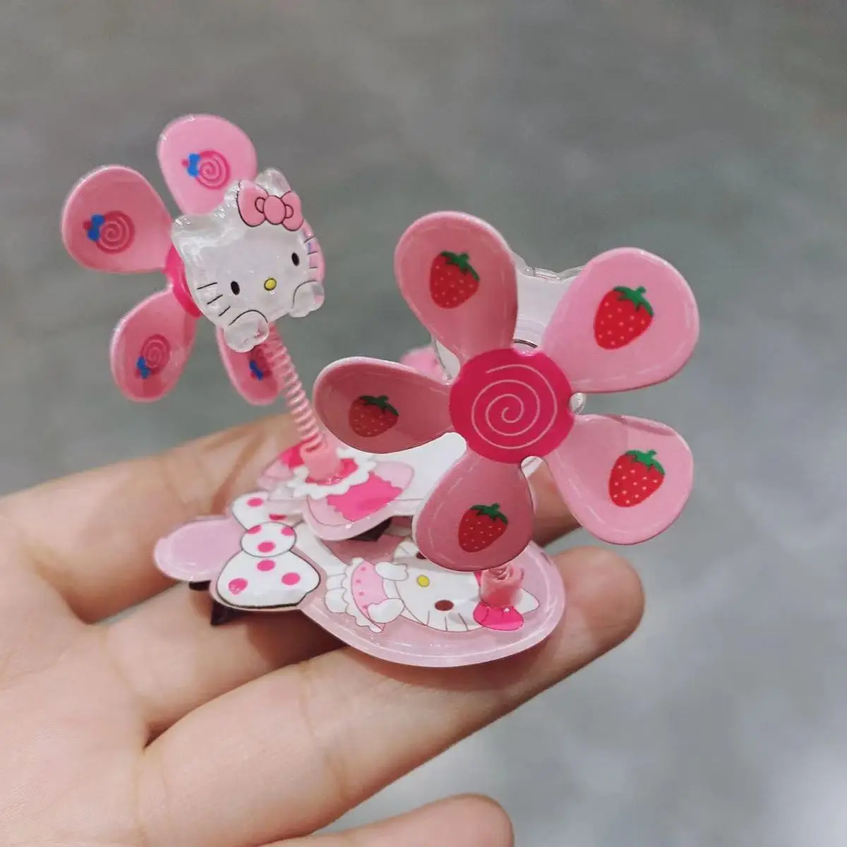 TAKARA TOMY – pince à frange rotative pour fille, rose, mignon Hello Kitty, en acrylique, amusant, doux