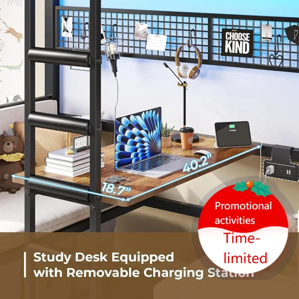 

Горячая распродажа: Двухъярусная кровать Twin Over Twin с LED-подсветкой и зарядной станцией, трансформируемая металлическая кровать-чердак Twin с рабочим столом и сиденьем.