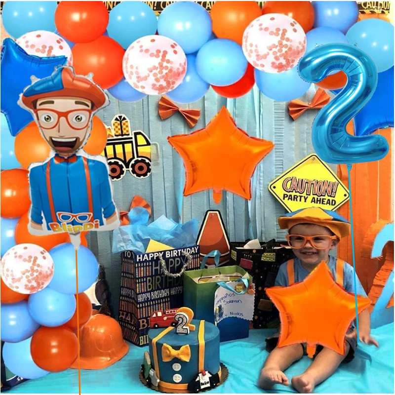 77PCS blue orange latex Balloon Arch Kit Boy Child Blippi Themed Birthday Party Decoration Balloon Gender Reveal Baby Shower