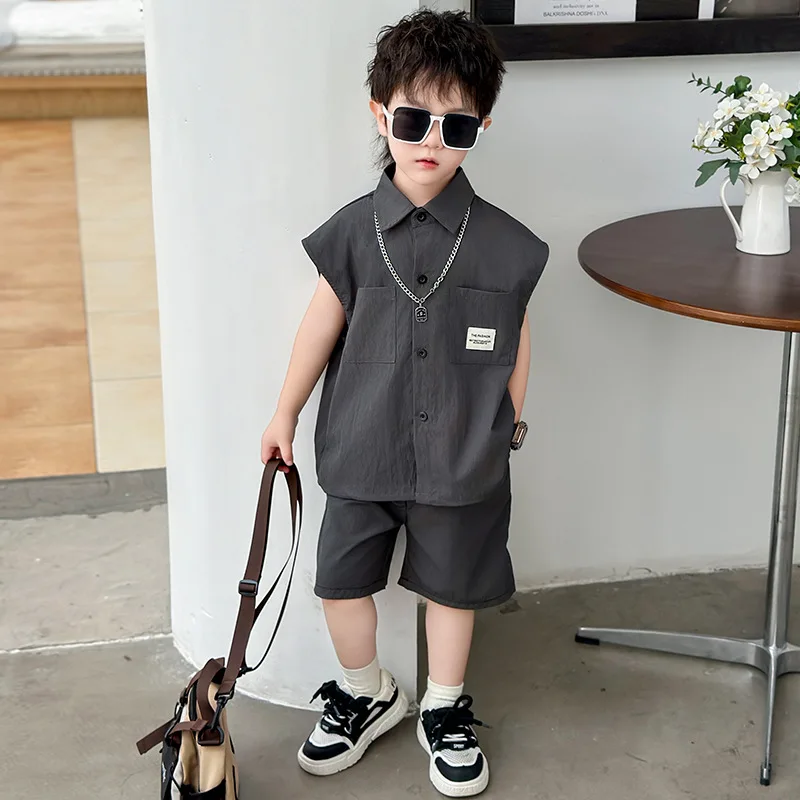 

Boys Clothes Suit Summer Vest Set 2024 New Summer Children Thin Sleeveless Clothes Boys Soft Thin Children 2-piece Set