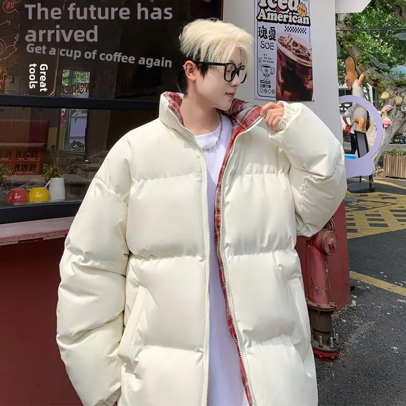 

Men's Winter Thiened Fce Lined Stand Collar Bread Cotton Jaet Warm Padded Coat Regular Fit Faion Urban Sle