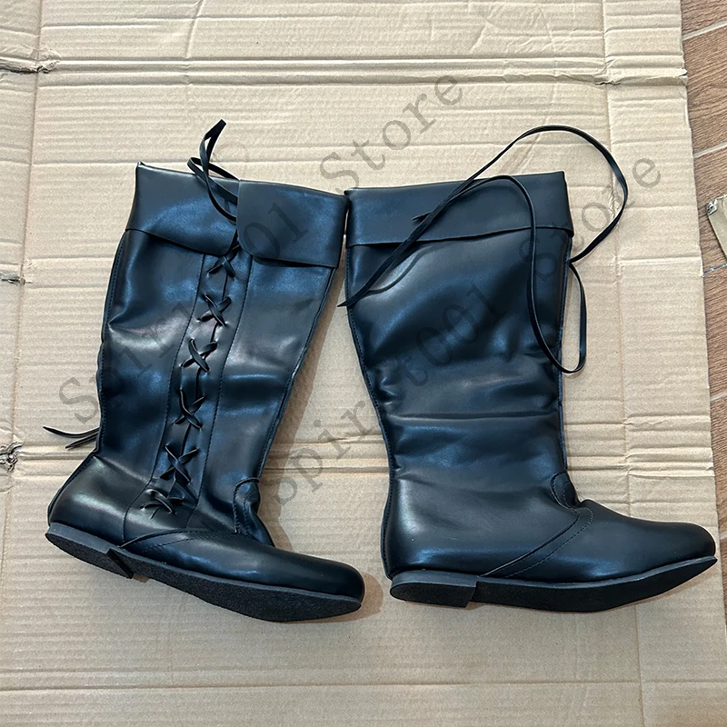 Botas medievales renacentistas para hombre y mujer, zapatos de cuero para Cosplay, gótico, Punk, Vikingo, Pirata, caballero, disfraz de Paladin, Witcher