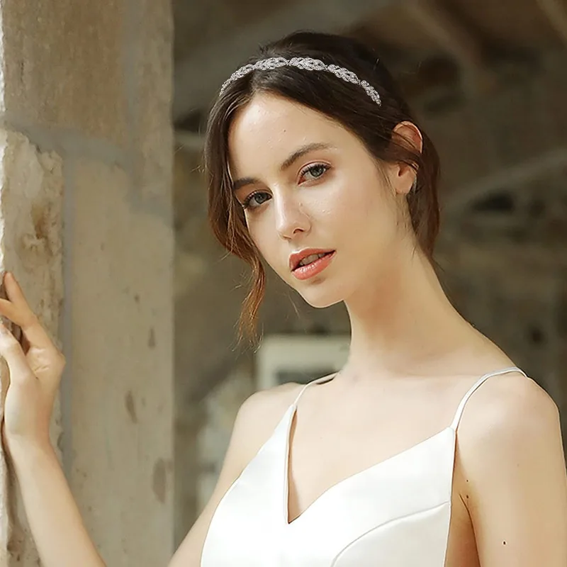 Sparkling Rhinestone Leaf Headband, Bridal Crystal Hair Accessory for Wedding Ceremony