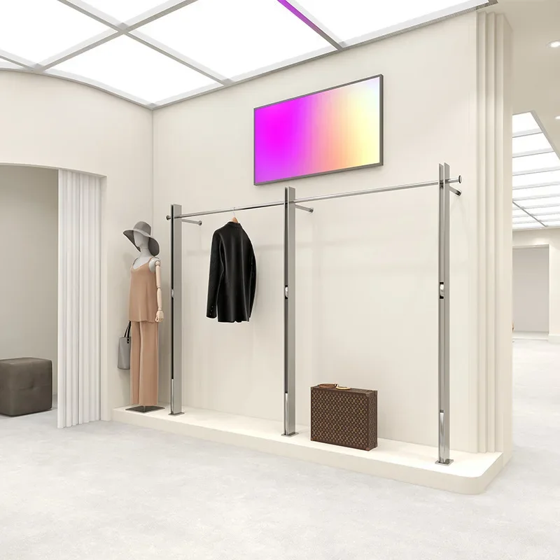 Clothing store display rack display rack stainless steel upper wall floor-to-ceiling shelf women's clothing store display