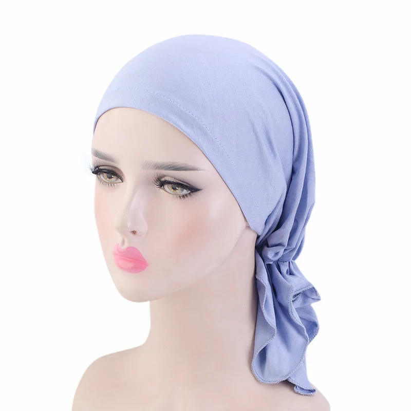 Women Muslim Inner Hat Hijab Beanies Turbante Chemo Caps Pre-Tied Cancer Elastic Bonnet Headwear Bandana Hair Accessories Mujer