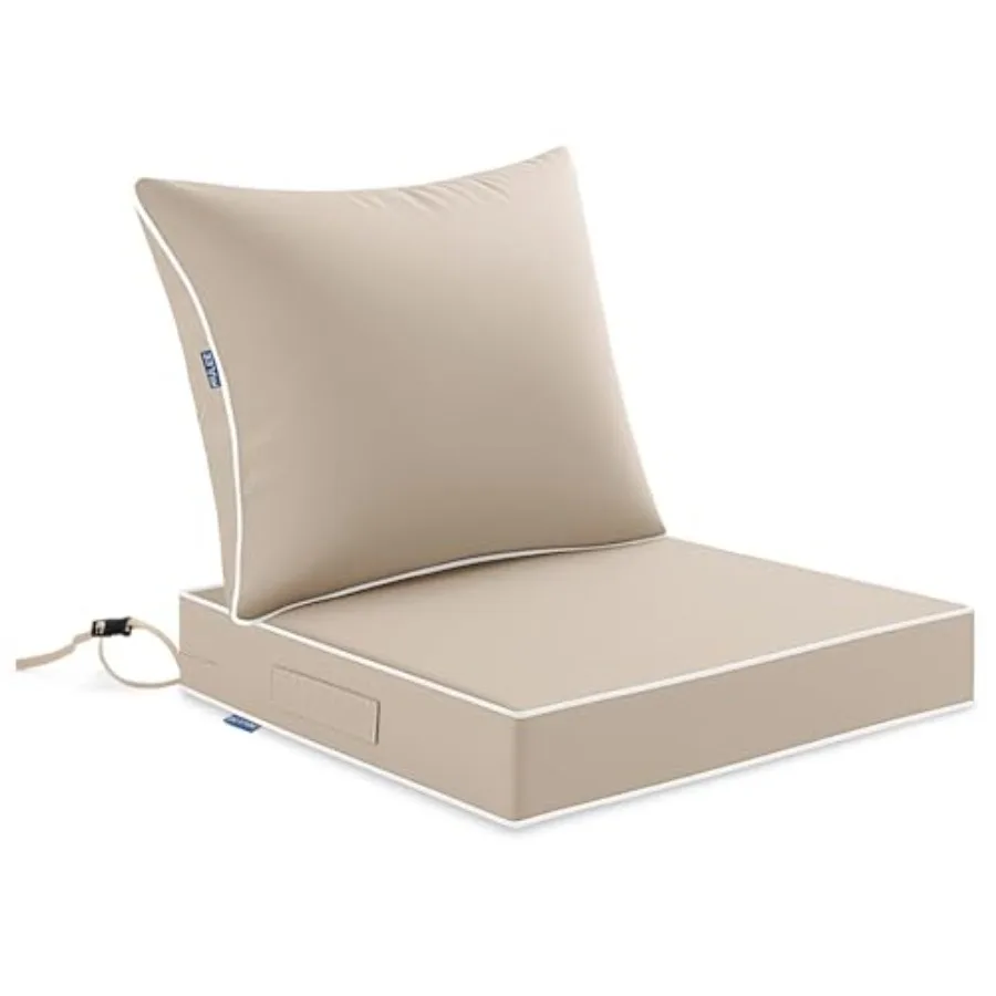 Beige Outdoor Seat Cushion 24x24 Inch Waterproof and 3 Year Fade Resistant Deep Seat and Back Cushion for Patio Furniture Chair