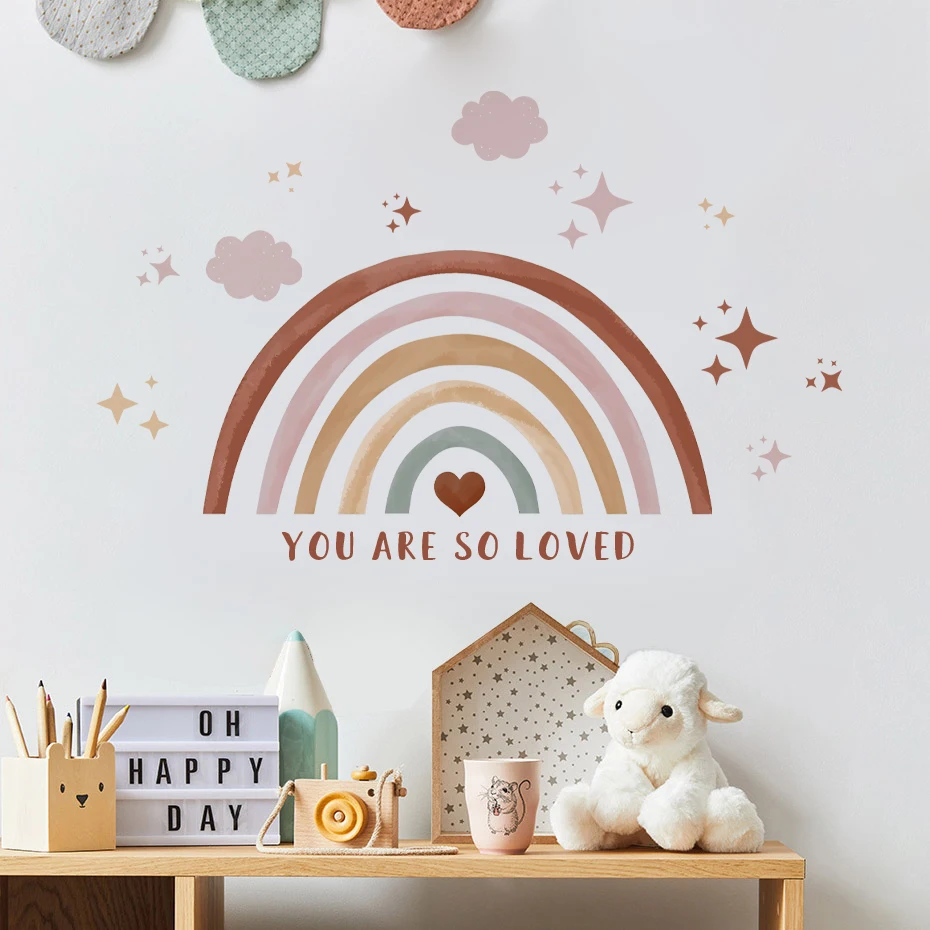 

Cartoon Rainbow Love Clouds Stars Watercolor Wall Sticker Child Room Girls Room Decal Kids Baby Room BedRoom Home Decoration