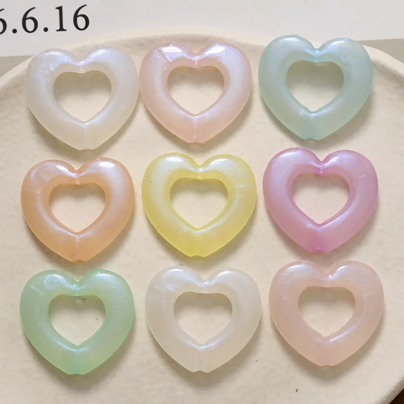 Wholesale 100pcs/lot color pattern print carton hearts shape Straight Hole resin beads diy jewerly earring/garment accessory