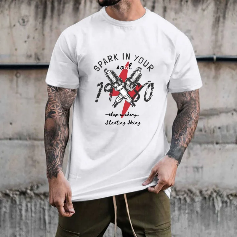 Retro Spark Plug & Lightning English Slogan Heat Transfer White Ink Iron - on Patch, Suitable for T - shirts/Canvas Bags,