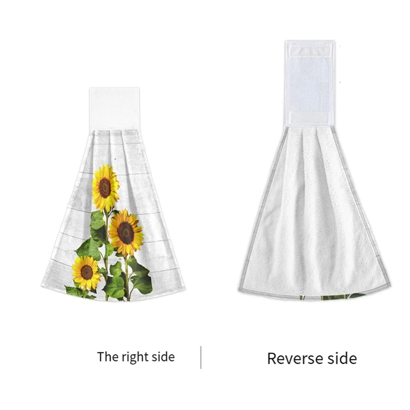 Hanging, Hand Towel, Double-Sided Absorbent Towel, Sunflower Print, Lint-Free Hand Towel, Bathroom Square Towel