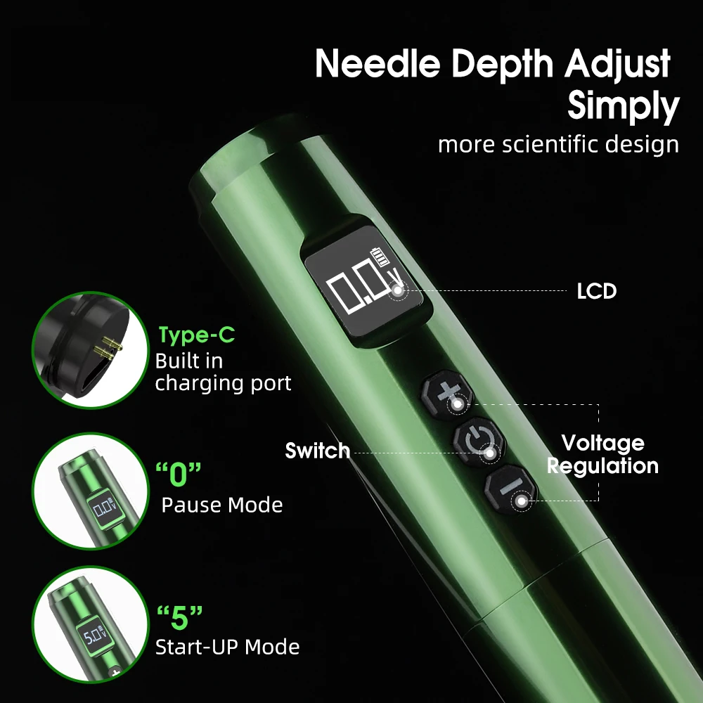 Ambition-máquina de tatuaje con batería inalámbrica, pluma para maquillaje permanente, cejas, labios, ojos, vello, potente Motor sin núcleo, carga