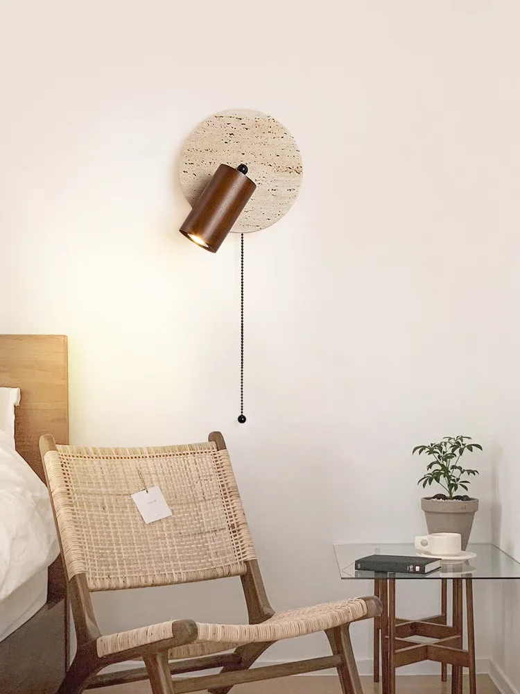 

Wabi-sabi Cave Stone Bedroom Wall Light Retro Study Wall With Switch Rotate Bedside E27 Reading Light Home Decor Wood Lamp