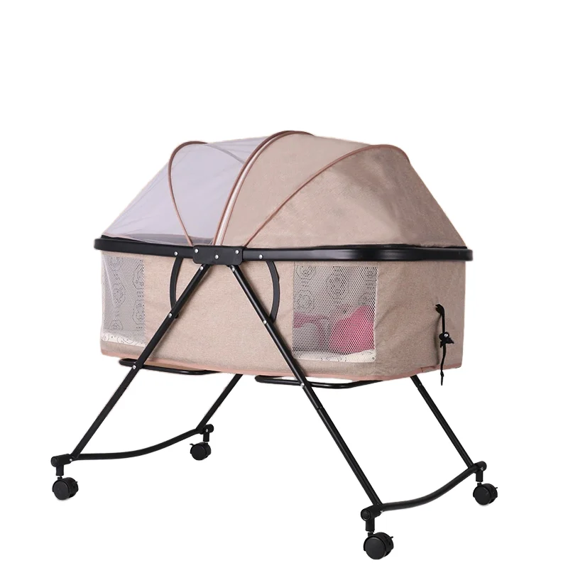 

Регулируемая портативная складная металлическая детская кроватка современного европейского дизайна, детские кроватки с прикроватной люлькой для спальни и использования в отеле