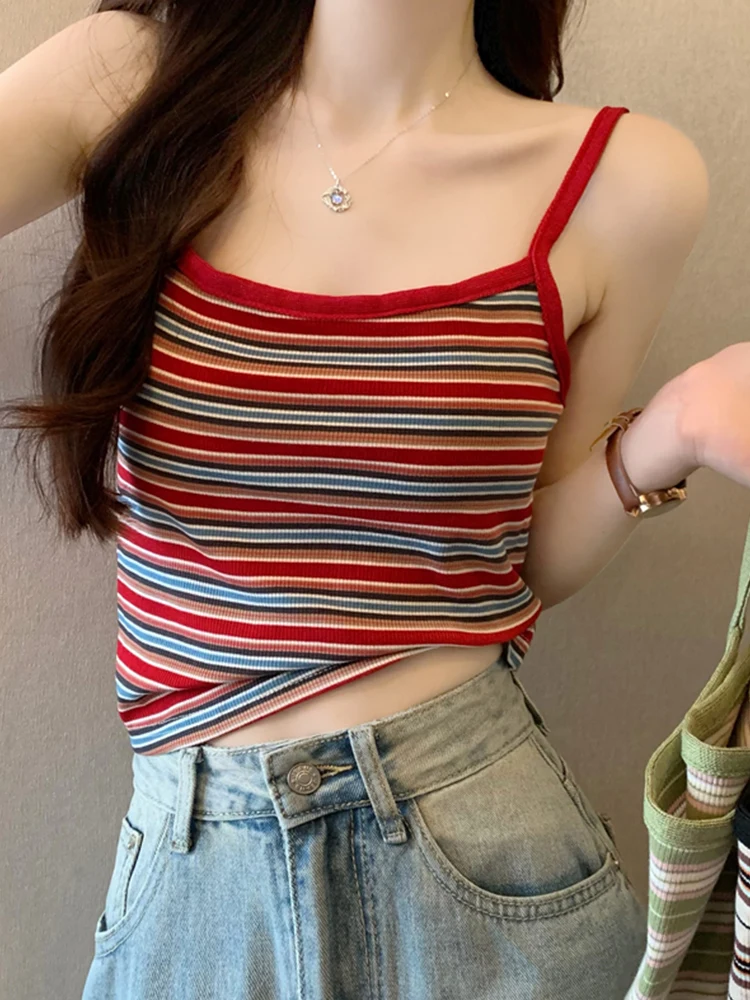 

Sweet And Spicy Casual Striped Knitted Base irt Women's Inner Wear Summer New Small Size Versatile Vest Top Korean Sle Sl...